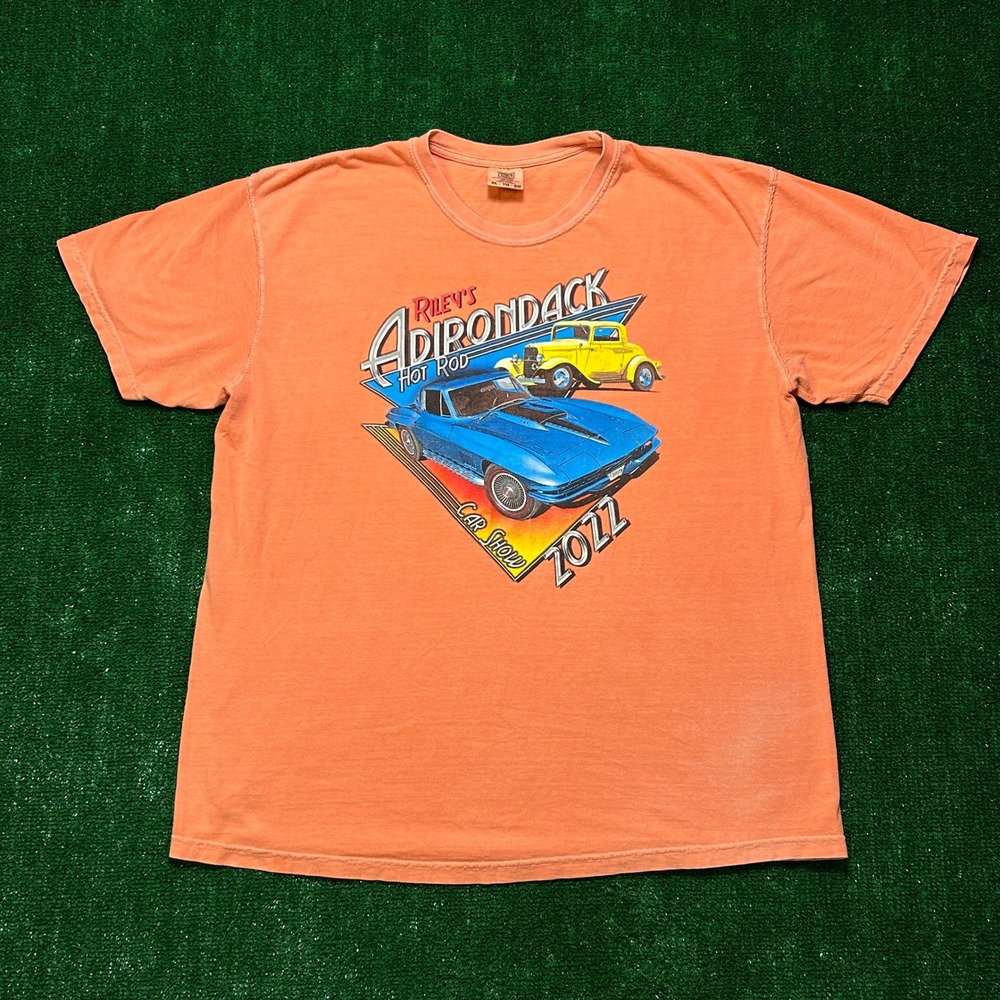 Comfort Colors T-Shirt Mens XL Salmon Adirondack Hot‎ Rod Car Show Graphic Tee